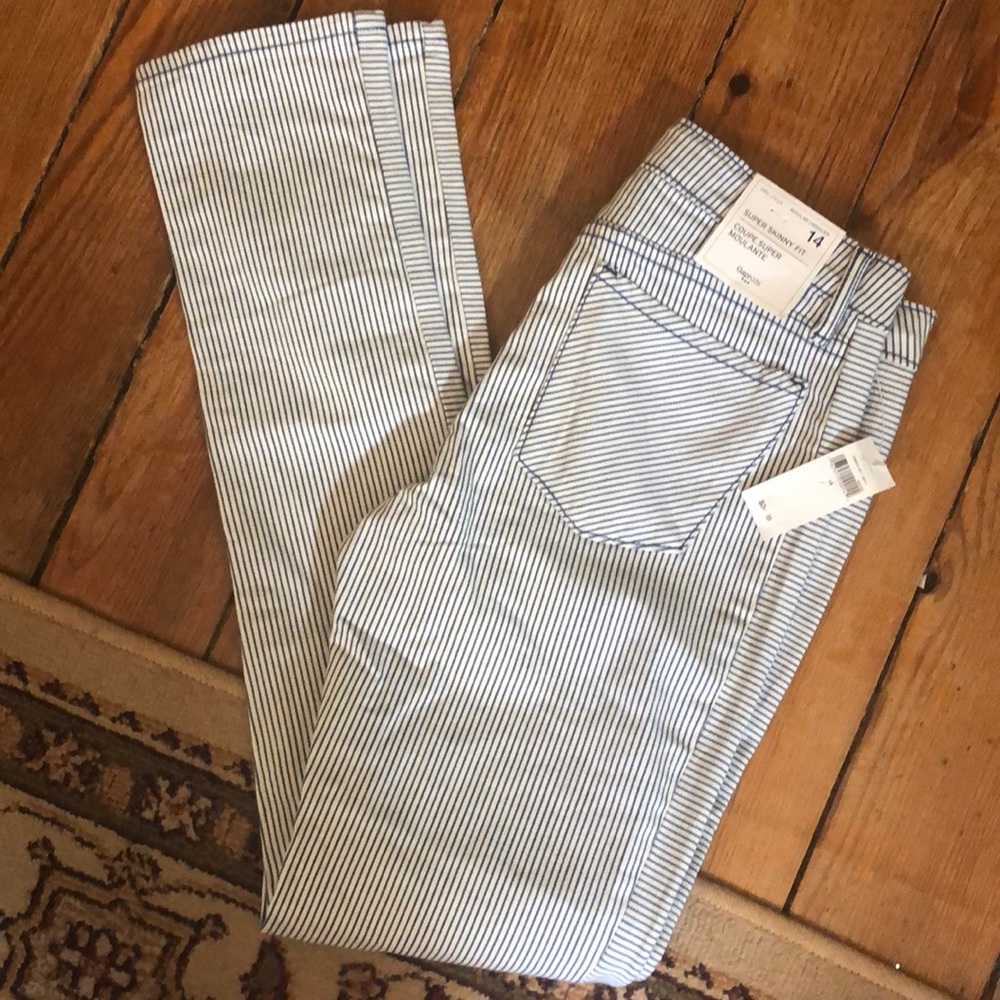 GAP Size 14R Super SkinnyFit PINSTRIPE Blue White Cotton 5-pocket Train $49 NEW